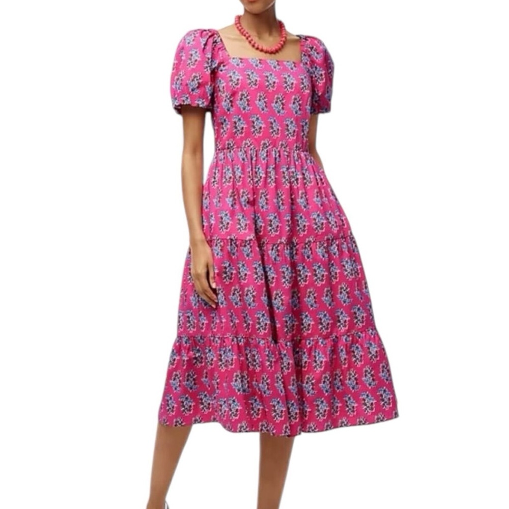 J.Crew Pink Floral Dress with Puff Sleeves